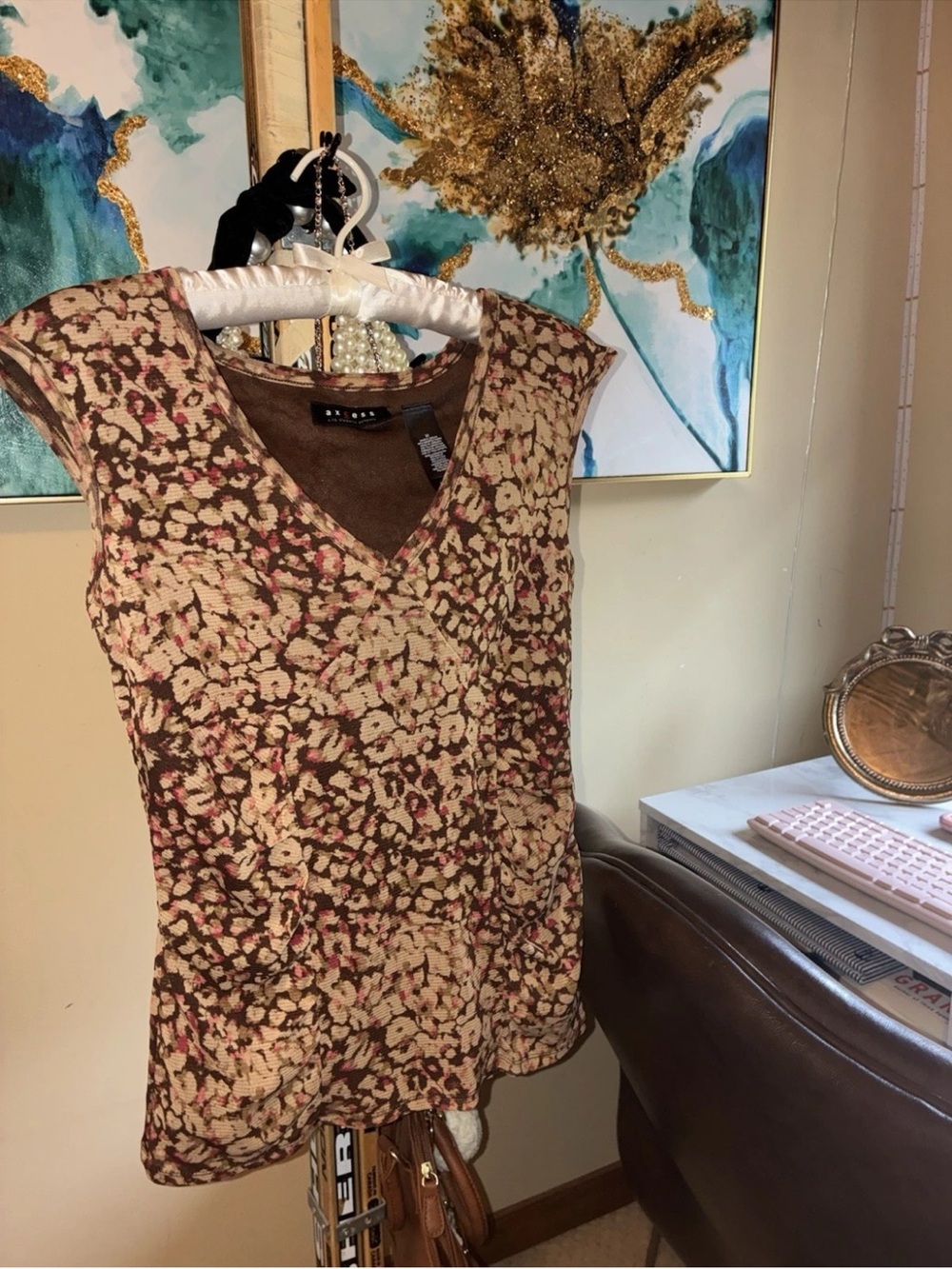 Axcess Brown and Beige V-Neck Sleeveless Tank